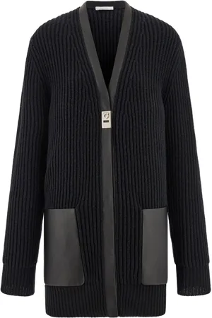 Salvatore Ferragamo Cardigan mit Lederbesatz