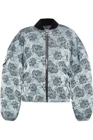 Ganni Bomberjacke aus Leder mit Blumenmuster