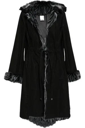 CHANEL Samtmantel mit Faux-Fur-Besatz