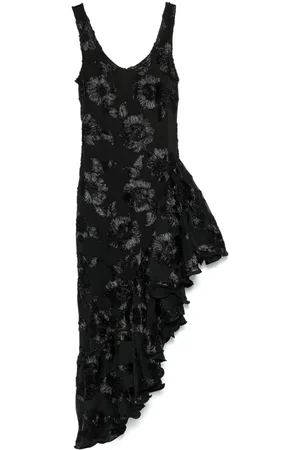 ROTATE Midikleid mit Rüschen und floraler Stickerei