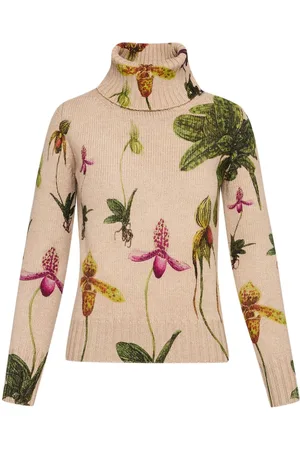 Oscar de la Renta Rollkragenpullover mit Orchideen-Print
