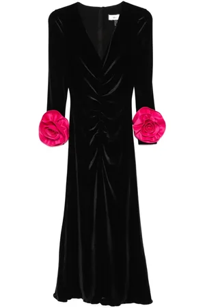 NISSA Samt-Midikleid mit Blumendetail