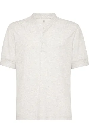 Brunello Cucinelli Geripptes T-Shirt mit V-Ausschnitt