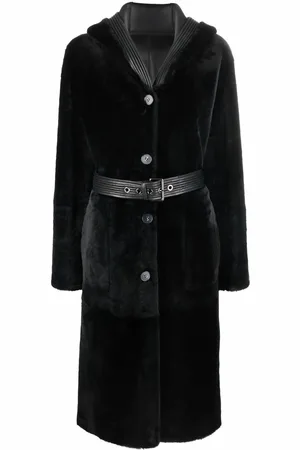 LISKA Shearling-Mantel mit Kapuze