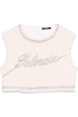 Balmain Cropped-Oberteil mit Kristallen
