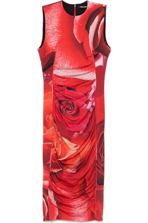 Roberto Cavalli Midikleid mit Rosen-Print