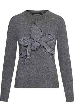 Oscar de la Renta Orchid Pullover mit Stickerei