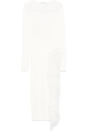 Serafini Maxikleid mit Federbesatz