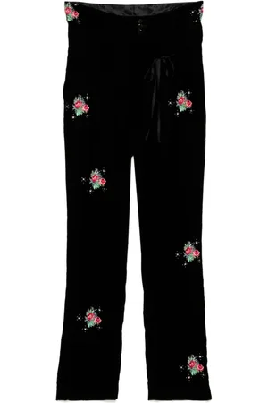 midorikawa Hose mit Blumenstickerei