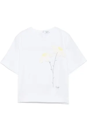 Il gufo T-Shirt mit Blumenapplikationen