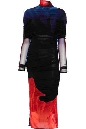 MUGLER Gerafftes Midikleid mit Sheer-Effekt