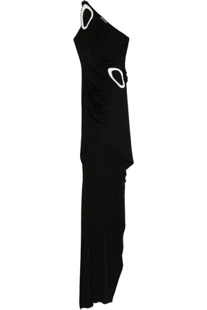 DAVID KOMA Asymmetrisches Abendkleid mit Kristallschnalle