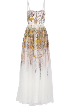 Giambattista Valli Marigold Tüllkleid mit Bouquets-Stickerei