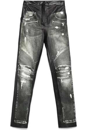 Balmain Lederhose mit Jeans-Print