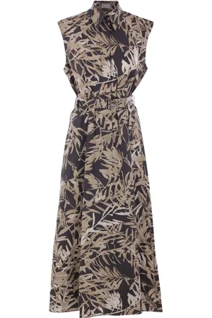 Brunello Cucinelli Ärmelloses Kleid mit Blatt-Print