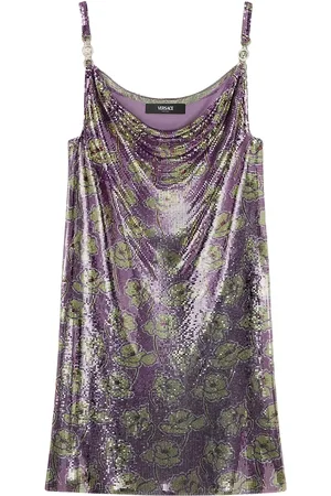 VERSACE Poppies Metal Mesh-Minikleid mit Spaghettiträgern