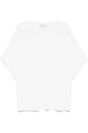 Ermanno Firenze Fein gestricktes T-Shirt mit Blumenspitze