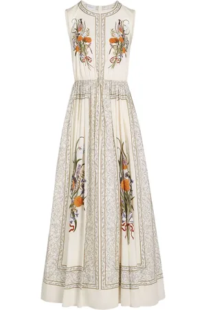 Giambattista Valli Marigold Popeline-Kleid mit Bouquets-Print