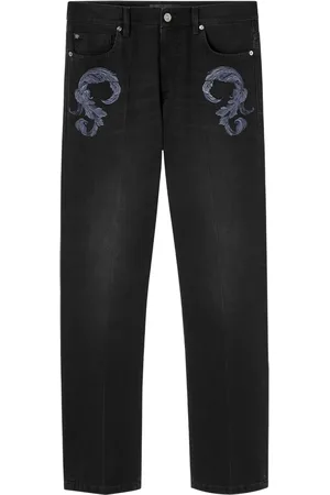 VERSACE Halbhohe Straight-Leg-Jeans mit Barocco-Stickerei