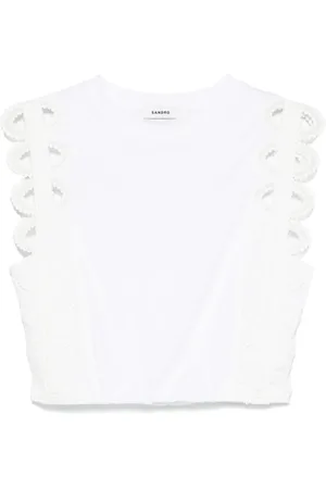 Sandro Cropped-T-Shirt mit Spitze