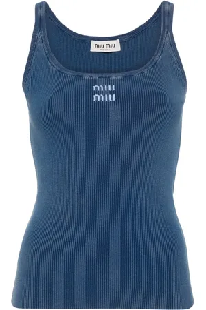 Miu Miu Fein geripptes Top mit Logo-Stickerei