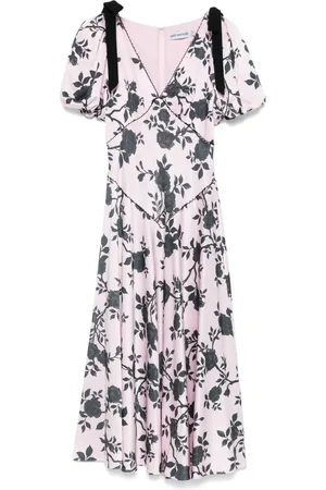 Self-Portrait Midikleid aus Satin mit Blumen-Print