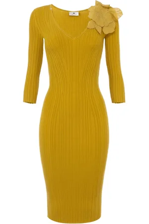 Elisabetta Franchi Geripptes Strickkleid mit Blumenapplikation