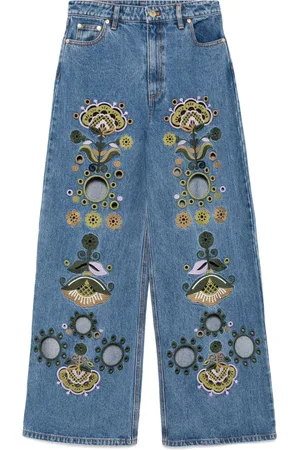 Cynthia Rowley Bestickte Wide-Leg-Jeans