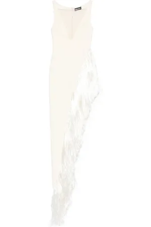 DAVID KOMA Abendkleid aus Raffiabast mit asymmetrischem Saum
