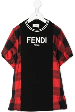 Fendi Kariertes Kleid mit Logo-Stickerei