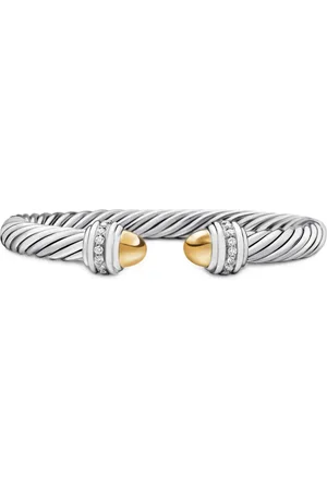 David Yurman 14kt Classic Cable Gelbgold- und Sterlingsilberarmband mit Diamant 7mm