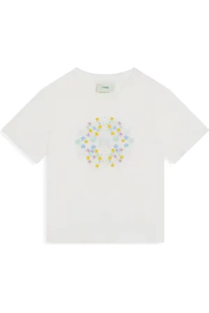 Fendi T-Shirt mit Blumenstickerei