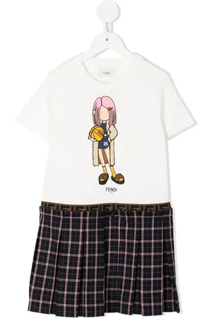 Fendi Kariertes Kleid mit Illustration