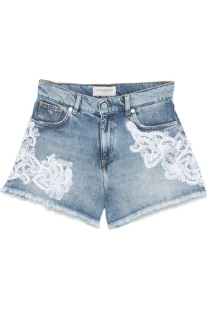 Ermanno Firenze Jeans-Shorts mit Spitzenbesatz