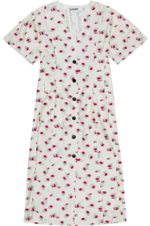 Ganni Midikleid aus Organza mit Blumenmuster