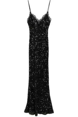 Elisabetta Franchi Pailletten-Maxikleid mit Spitzenbesatz