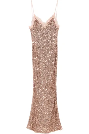 Elisabetta Franchi Pailletten-Maxikleid mit Spitzenbesatz