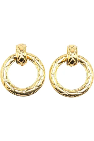 CHANEL 1970-1980 vergoldete gesteppte Circle Hängeohrclips