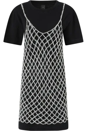 Pinko Perlenverziertes Kleid mit Mesh-Overlay