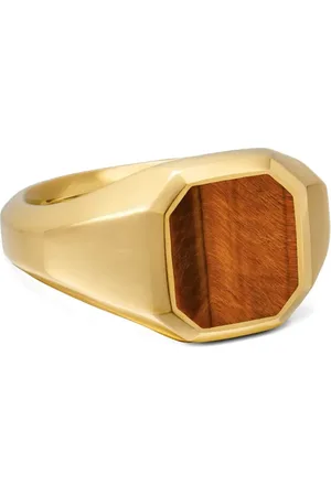 David Yurman 18kt Streaming Gelbgoldsiegelring mit Tigerauge 14mm