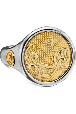 David Yurman 18kt Water and Fire Duality Gelbgold- und Sterlingsilbersiegelring 20mm