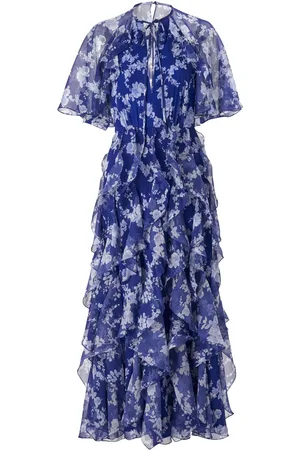 Carolina Herrera Gerüschtes Seidenkleid mit Blumen-Print