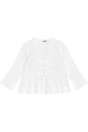 Ganni Bio-Baumwoll-Bluse mit Schleifenverschluss