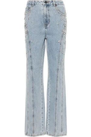 Self-Portrait Straight-Cut-Jeans mit Schmucksteinen
