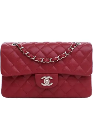 CHANEL 2018-2019 kleine Classic Double Flap Schultertasche aus Kaviarleder