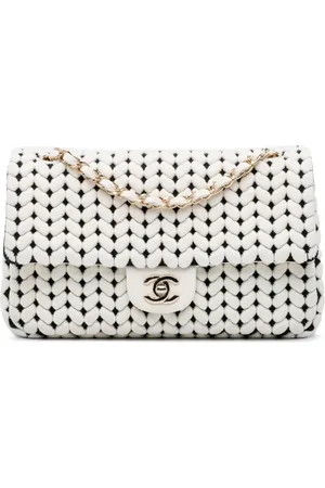 CHANEL 2019 mittelgroße Single Flap Schultertasche aus Kalbsleder und Wollstrick