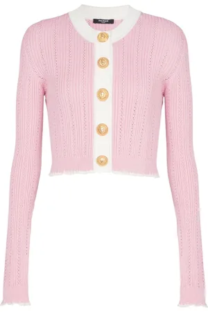 Balmain Cropped-Cardigan mit Lochstrickmuster