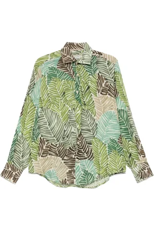 Tintoria Mattei Foliage-print linen shirt