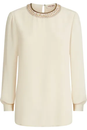 EMPORIO Bluse mit perlenverziertem Ausschnitt