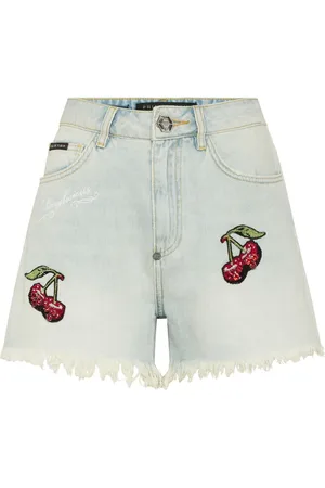 Philipp Plein Jeans-Shorts mit Kirschstickerei